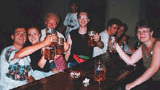 Group with beer in beergarden